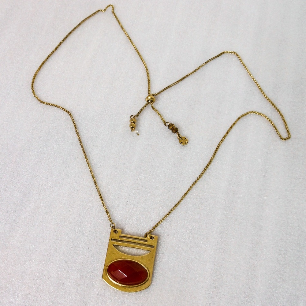 Lucky Brand Red Carnelian Slide Necklace Hammered